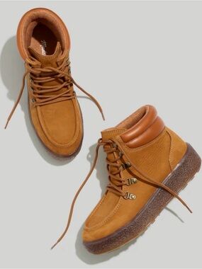 Madewell Carsen Cognac Tan Lace-Up Padded Ankle Booties